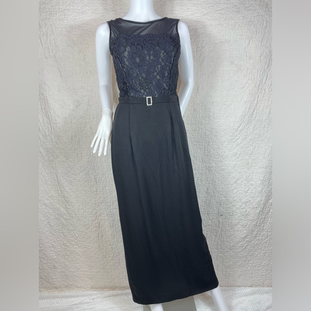 🔥Vintage 90s Scott McClintock Lace Evening Black Maxi Sheath Dress Dark Romantic